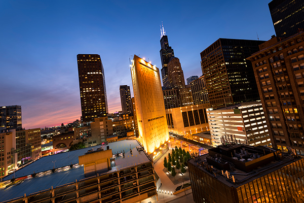 Chicago skyline at dusk