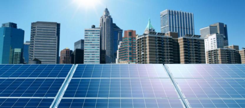 solar panels near a city